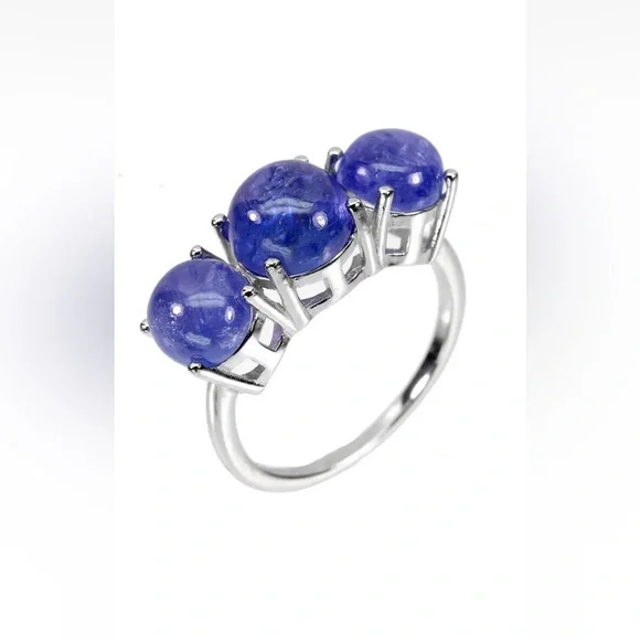 Unheated Round Tanzanite 8mm 14K White Gold Plate 925 Silver Ring 7.5 NWOT - Picture 4 of 4